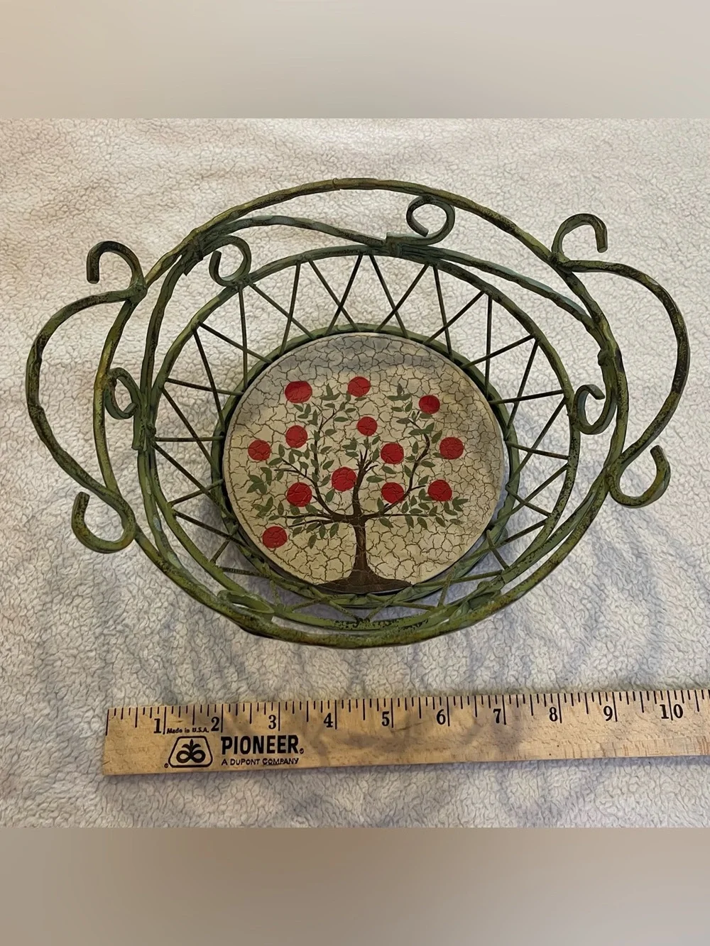 Vintage Wrought Iron Apple Fruit Basket Cottagecore Farmhouse Decor